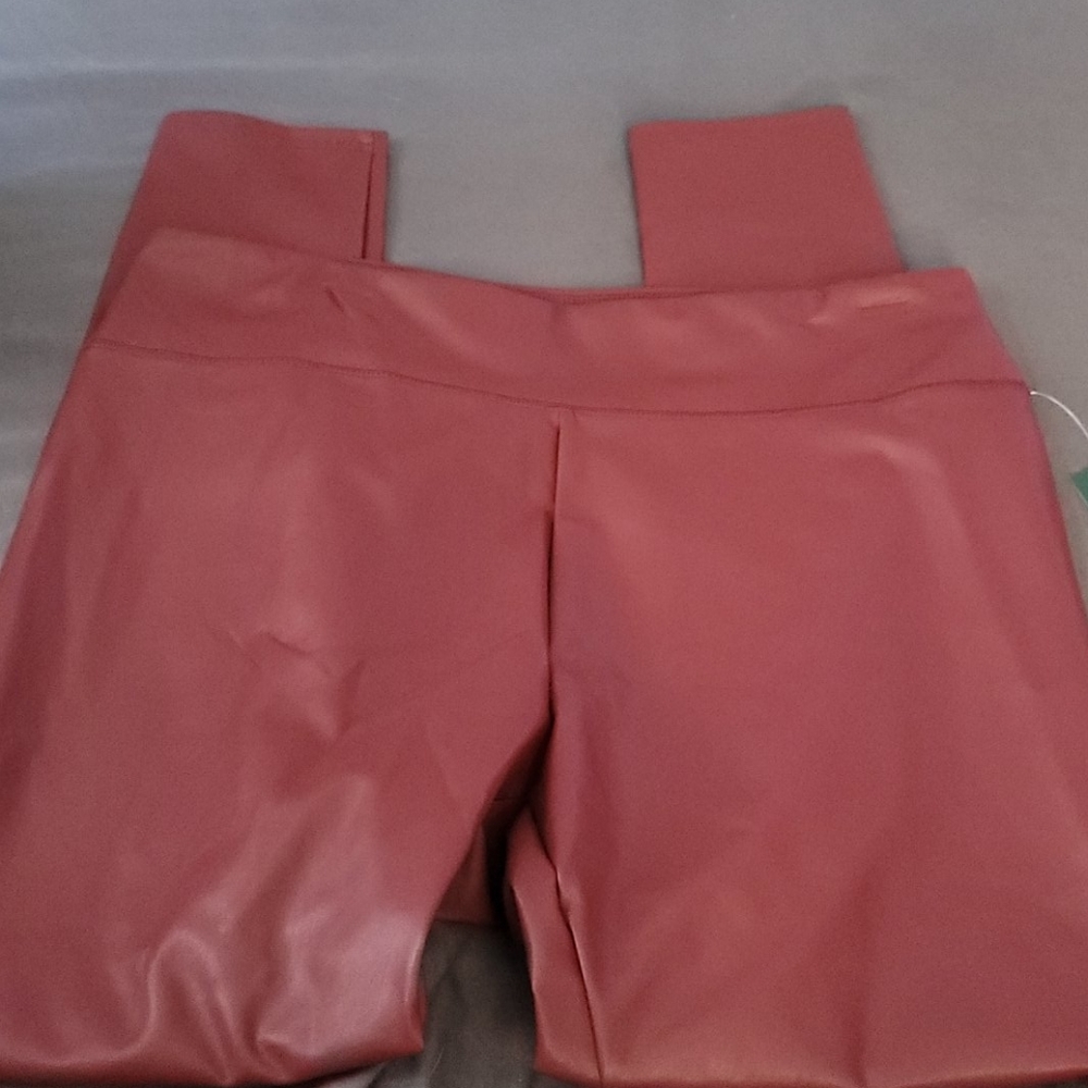 Rust red faux leather pants